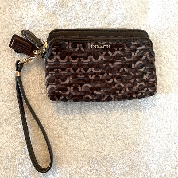COACH Wristlet Wallet Brown w/ Lighter Brown - Picture 1 of 6